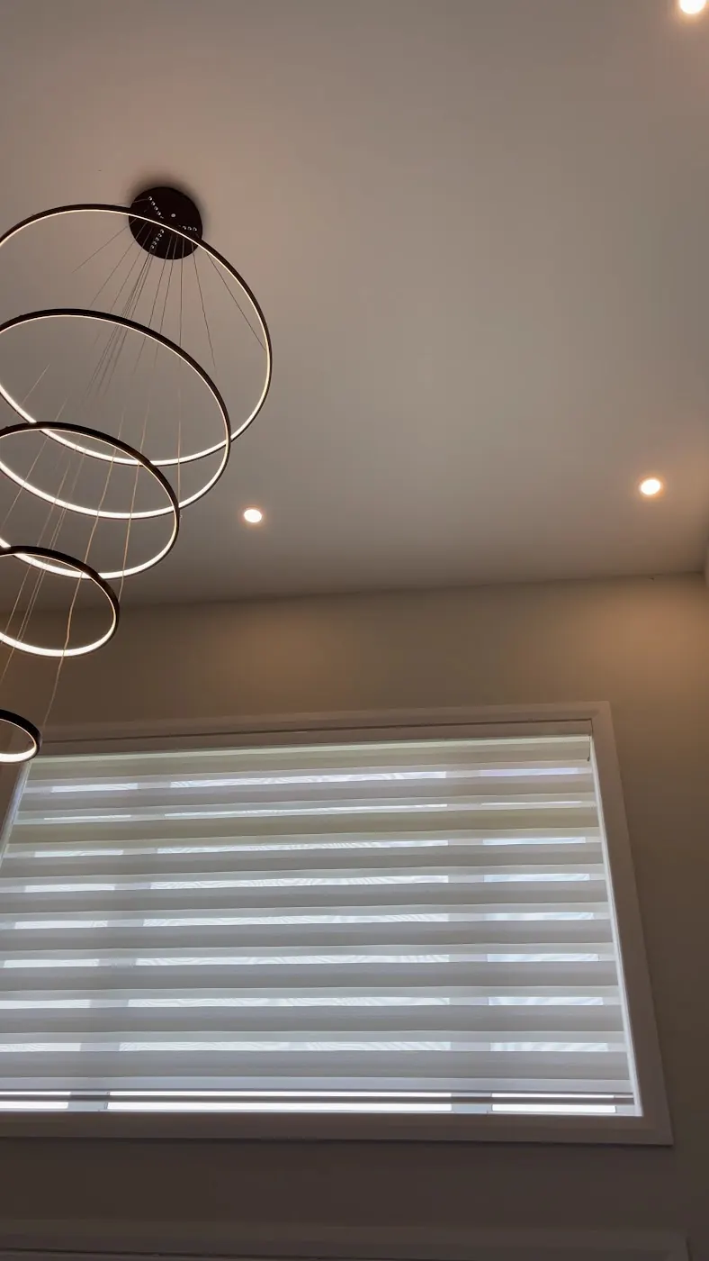 Modern multi-ring LED chandelier and recessed lighting